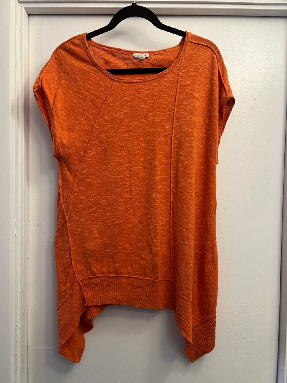 Eileen Fisher Organic Cotton/Linen Orange Asymmetrical Knit Top Size Large